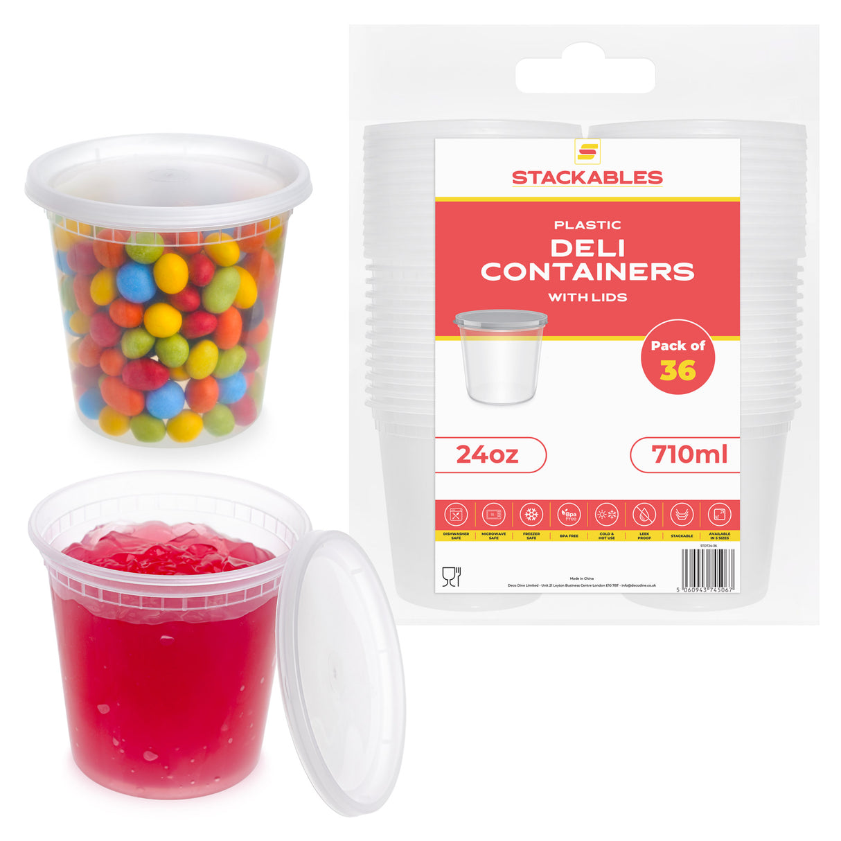 36-Pack 24 oz Clear Round Plastic Containers Deli Tubs - Ideal for Soup & Food Storage