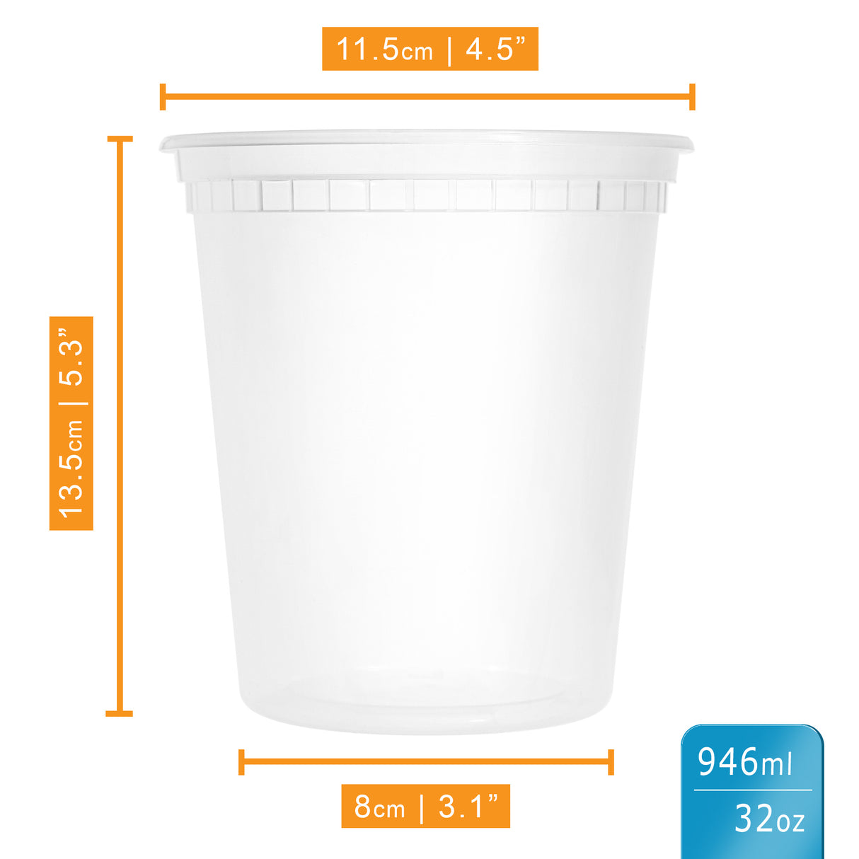 12-Pack 32 oz Clear Round Plastic Containers Deli Tubs- Ideal for Soup & Food Storage - Decodine