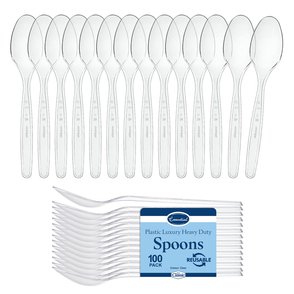 100 Pack Reusable Clear Plastic Spoons - Dishwasher and Microwave Safe - Decodine