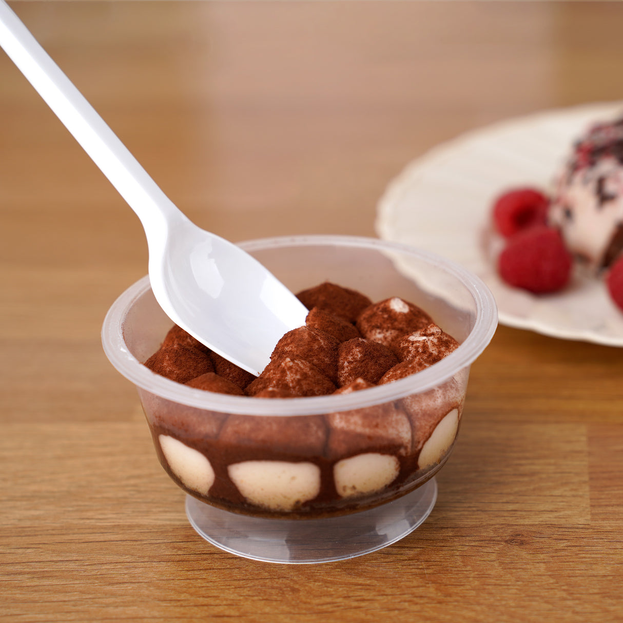 100 Pack Reusable White Plastic Spoons - Dishwasher and Microwave Safe - Decodine