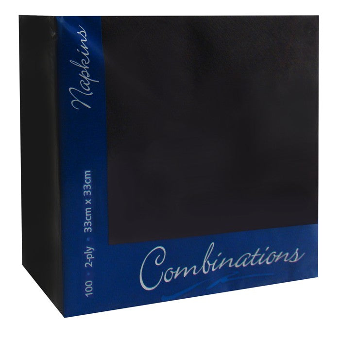 100 Pack Square BlackDinner Napkins 33 x 33cm 2ply - Decodine