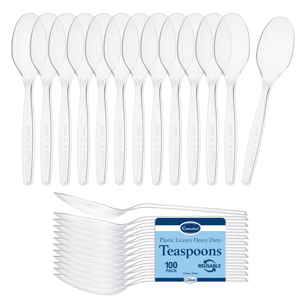 100 Pack Reusable Clear Plastic Tea Spoons/Dessert - Dishwasher and Microwave Safe - Decodine