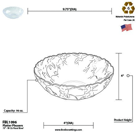10" - 96 OZ. Floral Bowl - Decodine