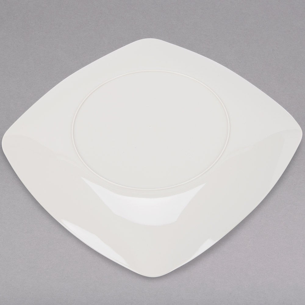 10 Pack 10" Square Plastic Ivory Dinner Plates - Decodine