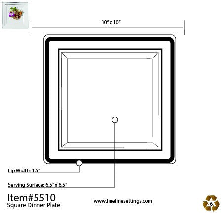 10 Pack 10" Square Plastic Salad Plates - Ivory with Gold Rim - Decodine