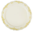 10 Pack 10.25" Round Hard Plastic Plates Bone / Ivory Plastic Plate with Gold Embossed Trim - Decodine