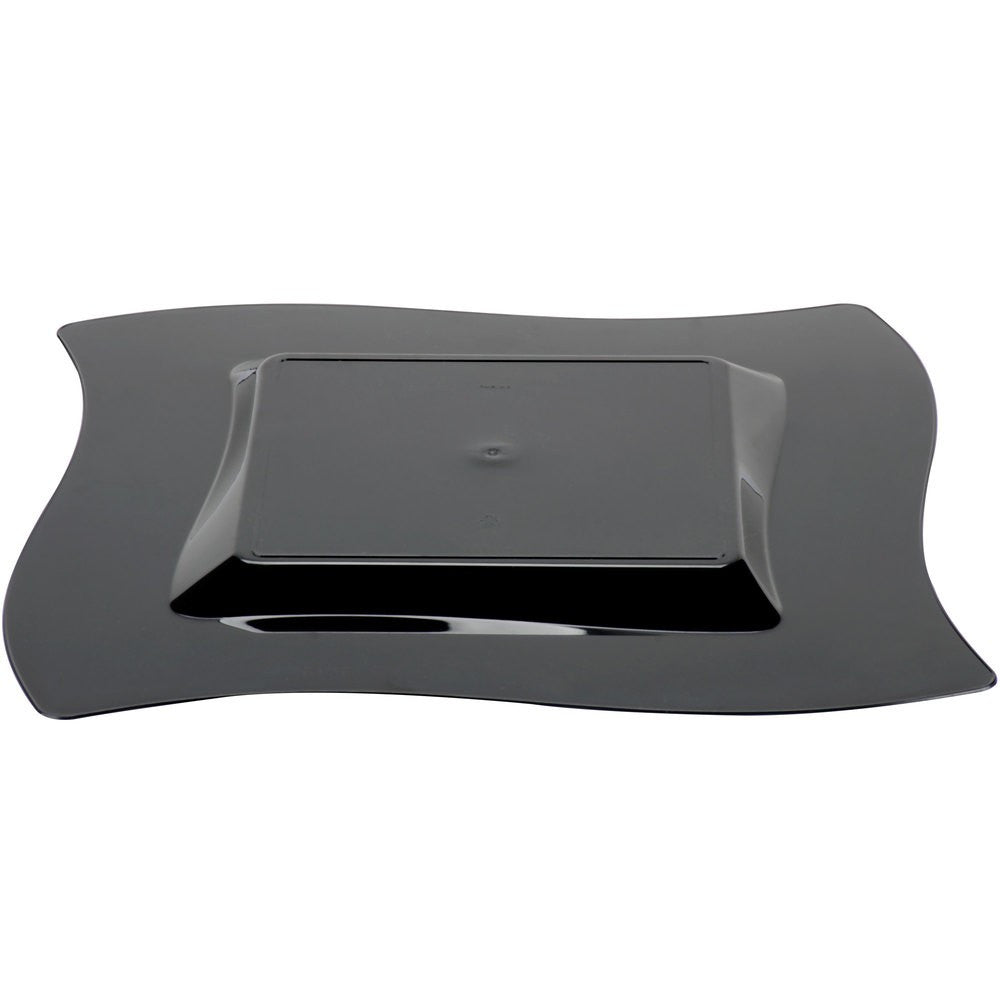 10 Pack 10.75" Square Wavy Black Large Plastic Dinner Plates - Decodine