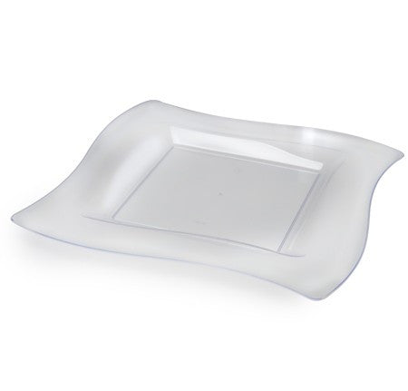 10 Pack 10.75" Square Wavy Clear Large Plastic Dinner Plates - Decodine