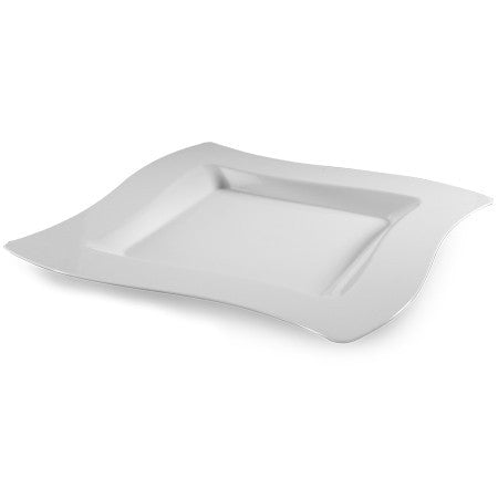10 Pack 10.75" Square Wavy White Large Plastic Dinner Plates - Decodine
