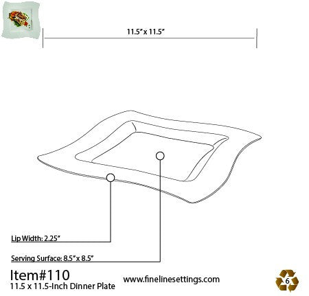 10 Pack 10.75" Square Wavy White Large Plastic Dinner Plates - Decodine