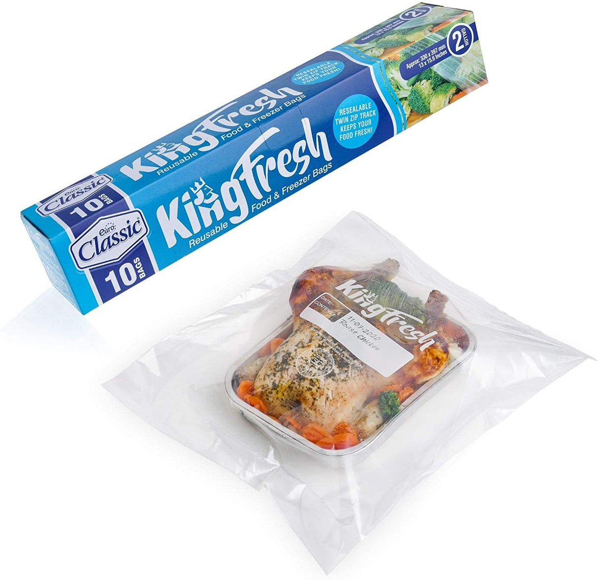 10 Pack 13" x 15.5" Plastic 'Double' Zipped Grip 'n Seal Food Storage Bags - Decodine