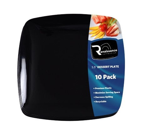 10 Pack 5.5" Square Plastic Black Dessert Plates - Decodine