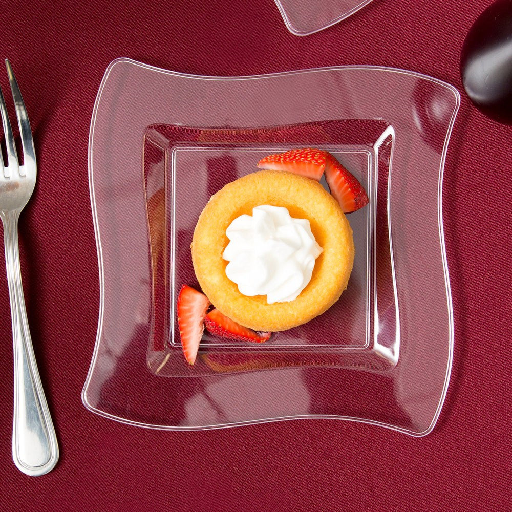 10 Pack 6.5" Square Wavy Clear Small Plastic Dessert Plates - Decodine
