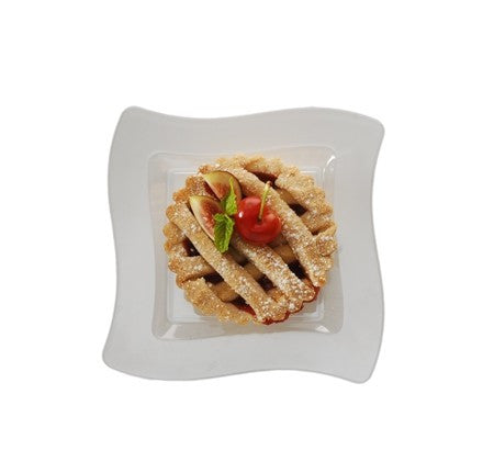 10 Pack 6.5" Square Wavy Ivory Plastic Dessert Plates - Decodine