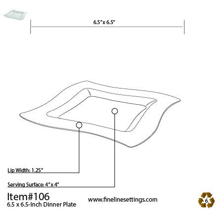 10 Pack 6.5" Square Wavy White Small Plastic Dessert Plates - Decodine
