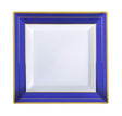 10 Pack 7.25 Square Plastic Salad Plates - White with Blue and Gold Rim - Decodine