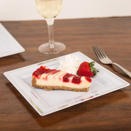 10 Pack 7.25" Square Plastic Salad Plates - White with Silver Rim - Decodine