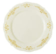 10 Pack 7.5" Round Hard Plastic Plates Bone / Ivory Plastic Plate with Gold Embossed Trim - Decodine