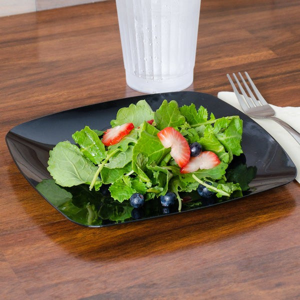 10 Pack 7.5" Square Plastic Black Salad Plates - Decodine