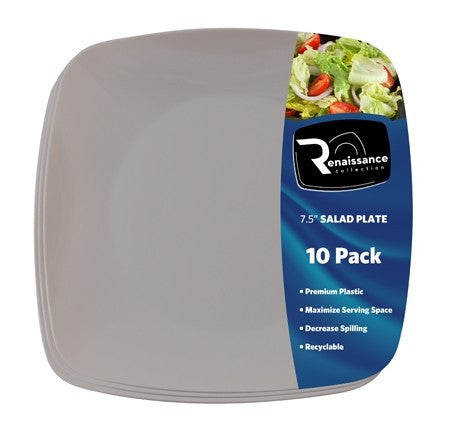 10 Pack 7.5" Square Plastic Ivory Salad Plates - Decodine