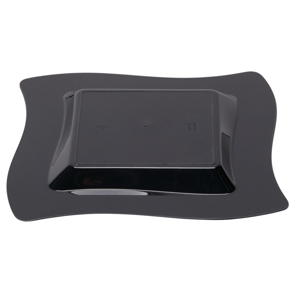 10 Pack 8" Square Wavy Black Plastic Appetizer Plates - Decodine