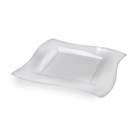 10 Pack 8" Square Wavy Clear Plastic Appetizer Plates - Decodine