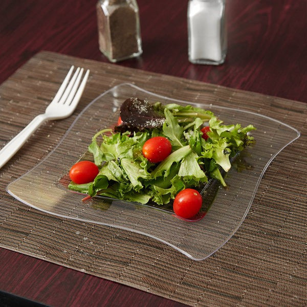 10 Pack 8" Square Wavy Clear Plastic Appetizer Plates - Decodine