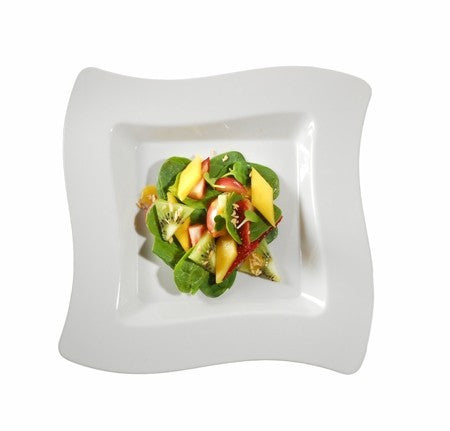 10 Pack 8" Square Wavy Ivory Plastic Dinner Plates - Decodine