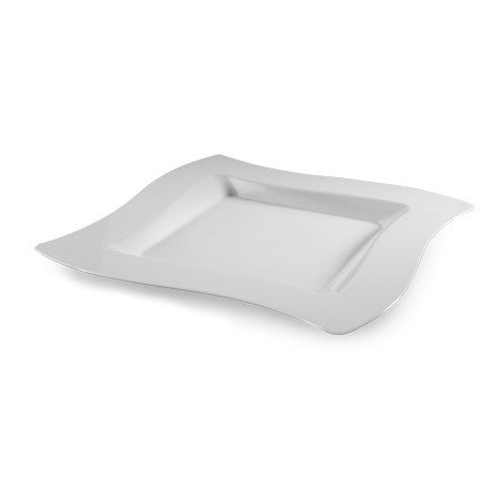 10 Pack 8" Square Wavy White Plastic Appetizer Plates - Decodine