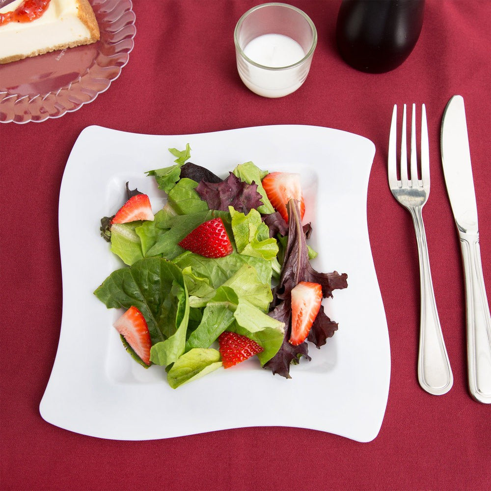 10 Pack 8" Square Wavy White Plastic Appetizer Plates - Decodine