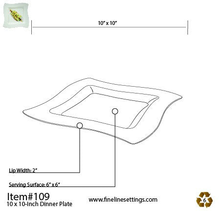 10 Pack 9.5" Square Wavy Black Plastic Dinner Plates - Decodine