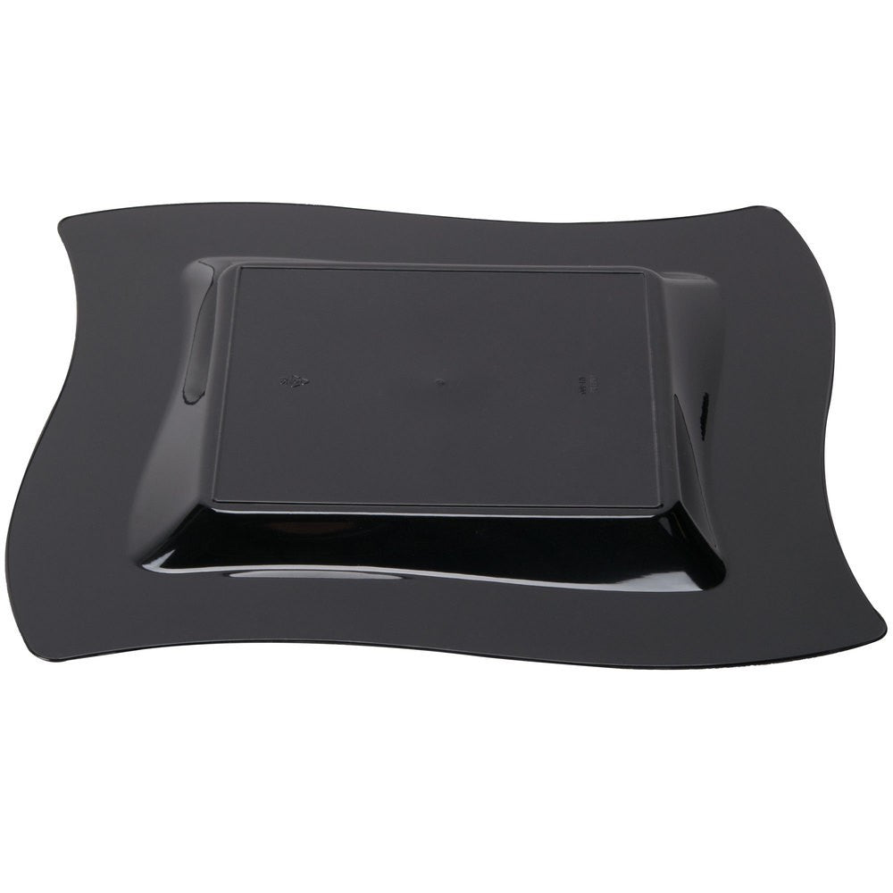 10 Pack 9.5" Square Wavy Black Plastic Dinner Plates - Decodine