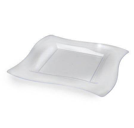 10 Pack 9.5" Square Wavy Clear Plastic Dinner Plates - Decodine