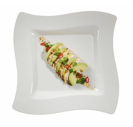 10 Pack 9.5" Square Wavy Ivory Plastic Dinner Plates - Decodine