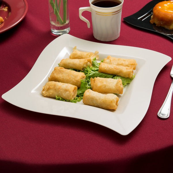 10 Pack 9.5" Square Wavy Ivory Plastic Dinner Plates - Decodine