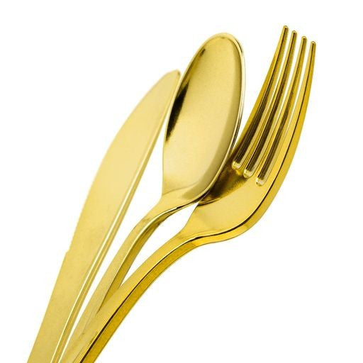 10 Pack Individual Gold Cutlery Sets Rolled In Napkin - Decodine