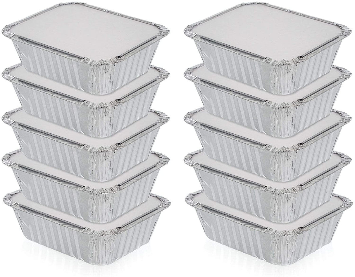 10 Pack Portion Size Aluminium Foil Container Trays with Lids - Decodine