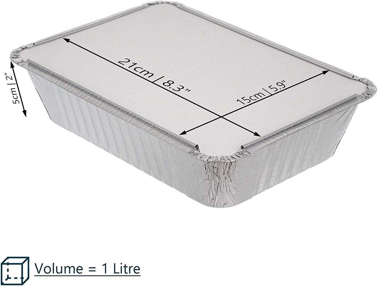 10 Pack Rectangular 1 Litre Aluminium Foil Container Trays with Lids - Decodine
