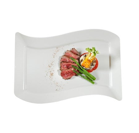 10 Pack Rectangular 10" x 15.75" Wavy Designed Plastic Ivory Large Dinner Plates - Decodine