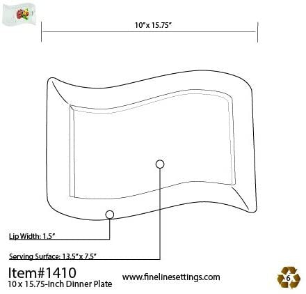 10 Pack Rectangular 10" x 15.75" Wavy Designed Plastic Ivory Large Dinner Plates - Decodine