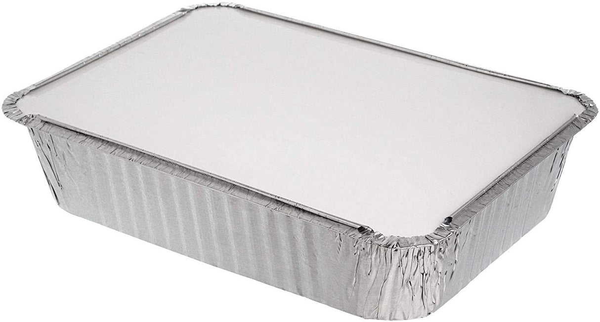 10 Pack Rectangular 2 Litre Aluminium Foil Container Trays with Lids - Decodine