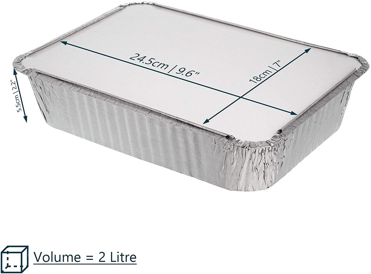 10 Pack Rectangular 2 Litre Aluminium Foil Container Trays with Lids - Decodine