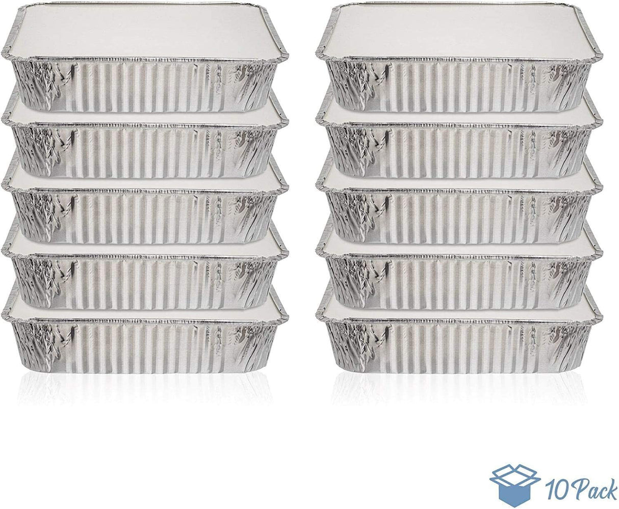 10 Pack Rectangular 2 Litre Aluminium Foil Container Trays with Lids - Decodine