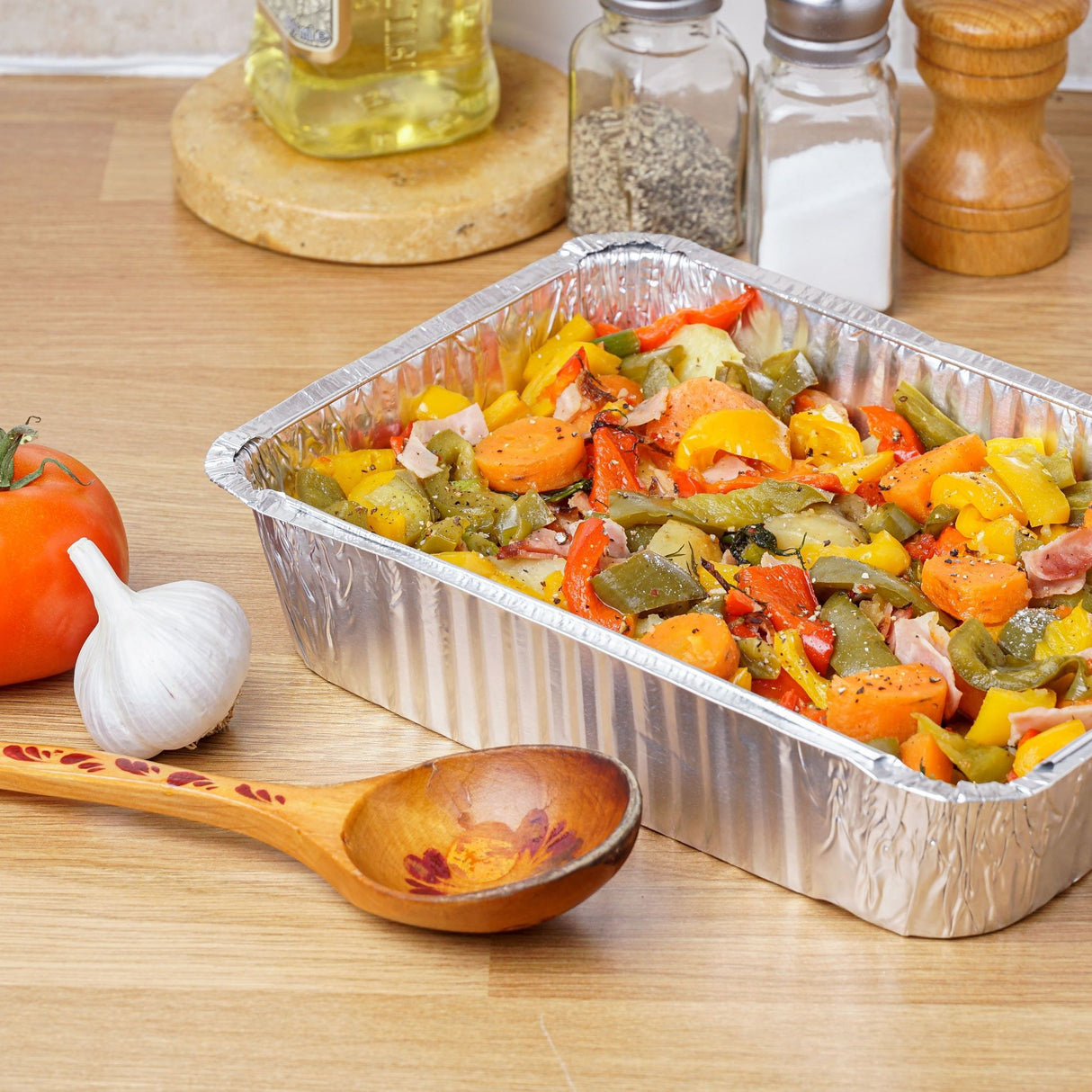 10 Pack Rectangular 2 Litre Aluminium Foil Container Trays with Lids - Decodine