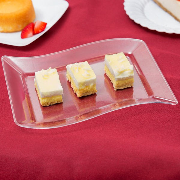 10 Pack Rectangular 5.5" x 7.5" Wavy Designed Plastic Clear Dessert Plates - Decodine