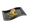10 Pack Rectangular 6.5" x 10" Wavy Designed Plastic Black Salad Plates - Decodine
