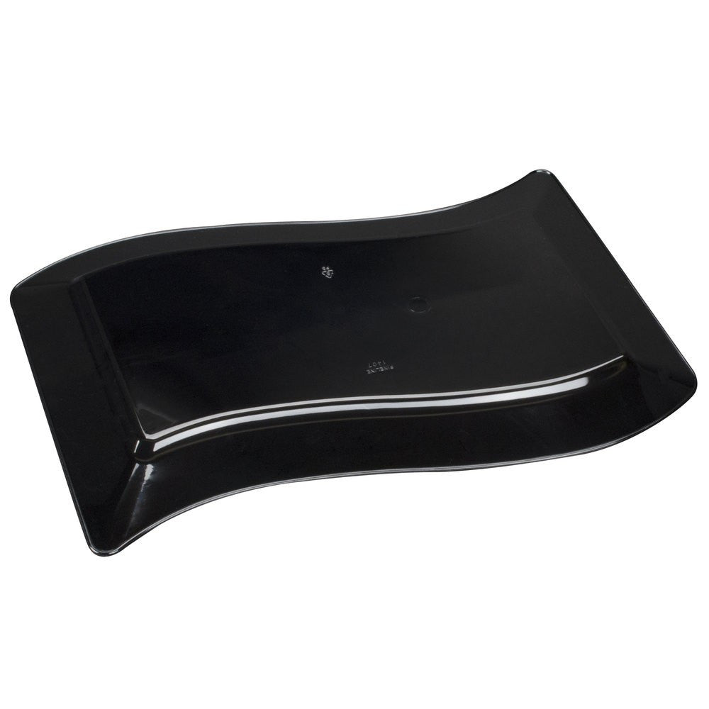 10 Pack Rectangular 6.5" x 10" Wavy Designed Plastic Black Salad Plates - Decodine