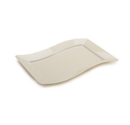 10 Pack Rectangular 7.5" x 12" Wavy Designed Plastic Ivory Luncheon Plates - Decodine