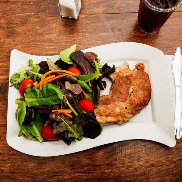 10 Pack Rectangular 7.5" x 12" Wavy Designed Plastic Ivory Luncheon Plates - Decodine