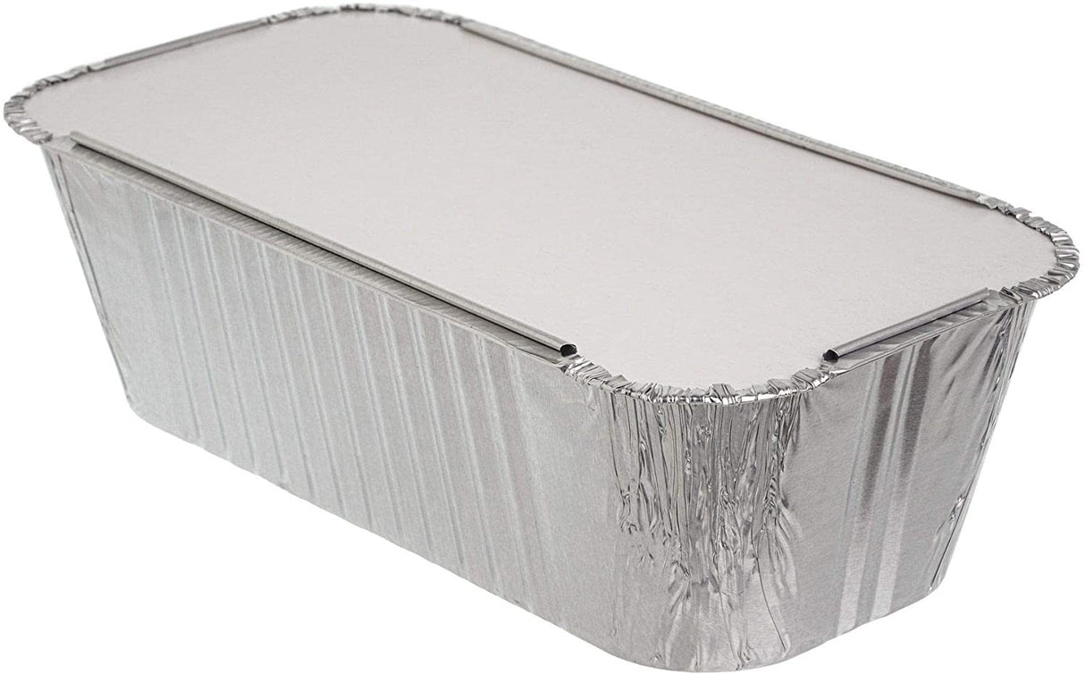 10 Pack Rectangular Large Loaf 1.5 Litre Aluminium Foil Container Trays with Lids - Decodine